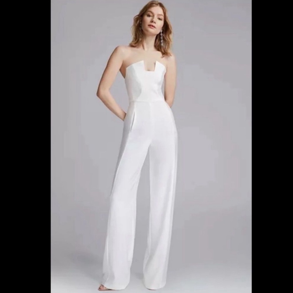 Black halo lena strapless jumpsuit with tags.